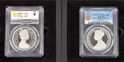 PCGS - Two Alderney New Gothic Crown Proof PCGS PR70DCAM, both encapsulated - 2