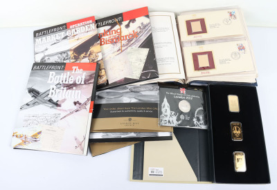 Various commemorative coin packs with five folders of 22ct Golden Replica of British Stamps - 2