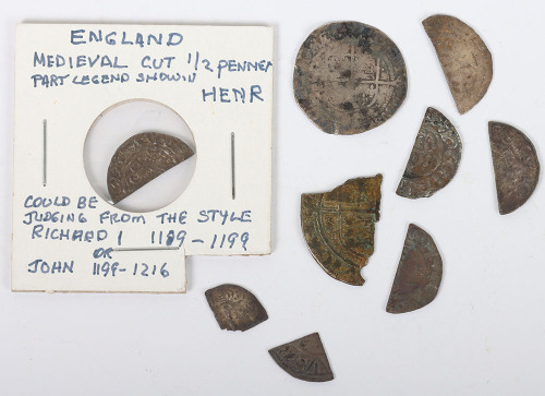 Medieval cut pennies including John, with an Elizabeth I groat