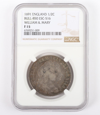 NGC - William & Mary (1689-94), Halfcrown, 1691 - 2