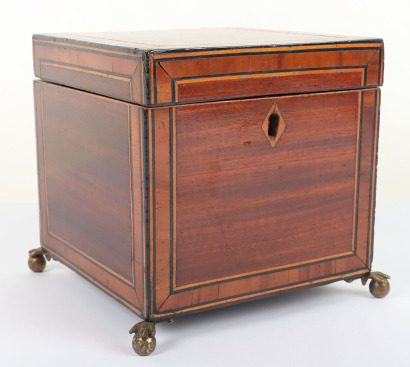 A Georgian mahogany, satinwood and ebony banded tea caddy