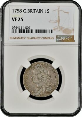 NGC Ð George II (1727-1760), Shilling, 1758 - 3