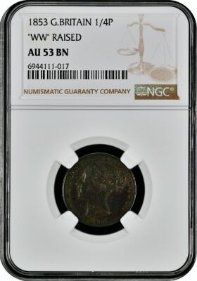 NGC Ð Victoria (1837-1901), Farthing, 1853 WW raised - 3