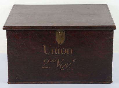 A 19th century mahogany box, the front marked Union 2nd Voyage