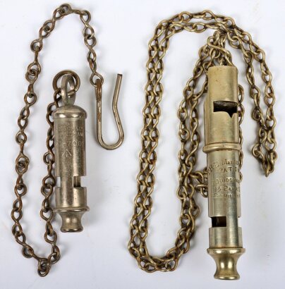 The Metropolitan combination whistle, 13 Barr St, with a J Hudson & Co military whistle