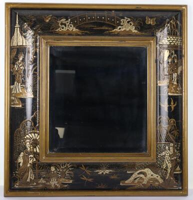 A 20th century Japanned bevelled mirror