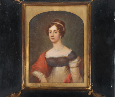 English School, 18th century portrait miniature of Lady Anne Bingham in black and white dress with red robe - 2