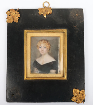 English School, early 19th century, portrait miniature of lady in black dress, seated in Black dress