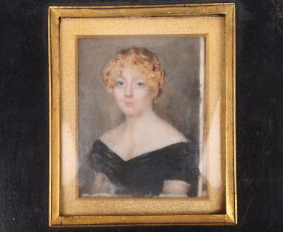 English School, early 19th century, portrait miniature of lady in black dress, seated in Black dress - 2