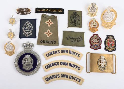 Grouping of Queens Own Buffs, Queens Regiment and Princess of Wales Royal Regiment Badges