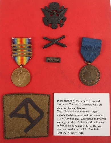 WW1 American Officers Medal and Paperwork Grouping of 2nd Lieutenant Thomas C Chalmers 26th Yankee Division