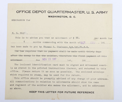 WW1 American Officers Medal and Paperwork Grouping of 2nd Lieutenant Thomas C Chalmers 26th Yankee Division - 13