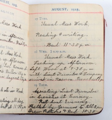 Historically Important Great War Diary Grouping of Timothy Goddard Elliott from 1914-1918, Covering Many of the Major Actions of WW1 including the Battle of the Somme in 1916, Where he went Over The Top with 9th Battalion City of London Queen Victoria Rif - 15