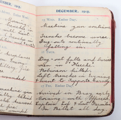 Historically Important Great War Diary Grouping of Timothy Goddard Elliott from 1914-1918, Covering Many of the Major Actions of WW1 including the Battle of the Somme in 1916, Where he went Over The Top with 9th Battalion City of London Queen Victoria Rif - 22