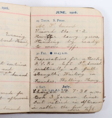 Historically Important Great War Diary Grouping of Timothy Goddard Elliott from 1914-1918, Covering Many of the Major Actions of WW1 including the Battle of the Somme in 1916, Where he went Over The Top with 9th Battalion City of London Queen Victoria Rif - 30