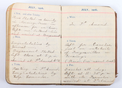 Historically Important Great War Diary Grouping of Timothy Goddard Elliott from 1914-1918, Covering Many of the Major Actions of WW1 including the Battle of the Somme in 1916, Where he went Over The Top with 9th Battalion City of London Queen Victoria Rif - 32