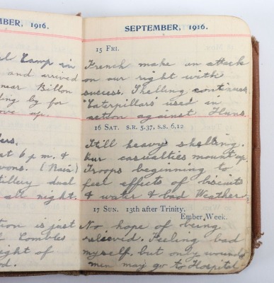 Historically Important Great War Diary Grouping of Timothy Goddard Elliott from 1914-1918, Covering Many of the Major Actions of WW1 including the Battle of the Somme in 1916, Where he went Over The Top with 9th Battalion City of London Queen Victoria Rif - 40