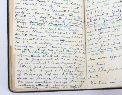 Historically Important Great War Diary Grouping of Timothy Goddard Elliott from 1914-1918, Covering Many of the Major Actions of WW1 including the Battle of the Somme in 1916, Where he went Over The Top with 9th Battalion City of London Queen Victoria Rif - 65