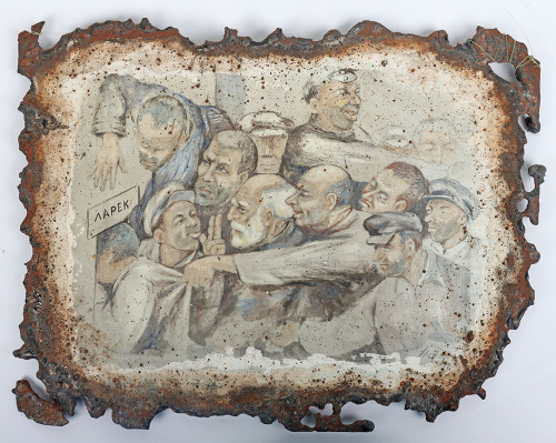 Soviet Russian Painted Enamel Plaque Early 20th Century