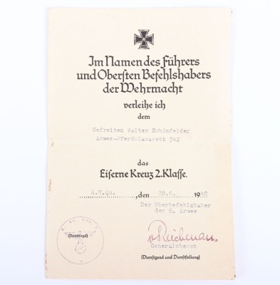 WW2 German Iron Cross 2nd Class Award and Citation Grouping - 9