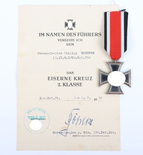 WW2 German Iron Cross 2nd Class Award and Citation Grouping