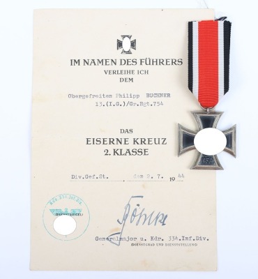 WW2 German Iron Cross 2nd Class Award and Citation Grouping
