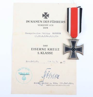 WW2 German Iron Cross 2nd Class Award and Citation Grouping - 2