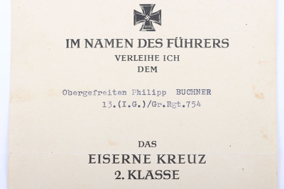 WW2 German Iron Cross 2nd Class Award and Citation Grouping - 6