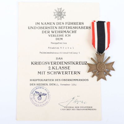 WW2 German War Service Cross 2nd Class with Swords and Award Citation, - 2