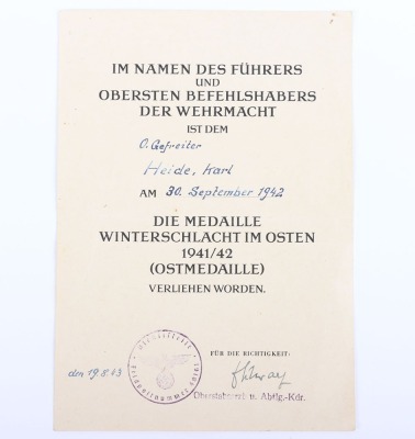 WW2 German Infantry Regiment Nr 459 Award and Citation Grouping - 5