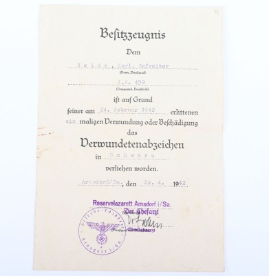 WW2 German Infantry Regiment Nr 459 Award and Citation Grouping - 7