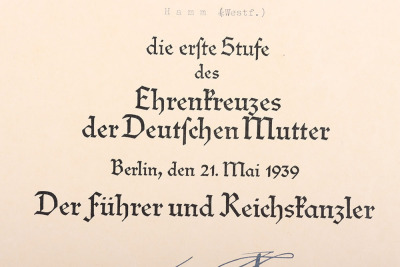Third Reich Mothers Cross Award with Original Award Citation - 11