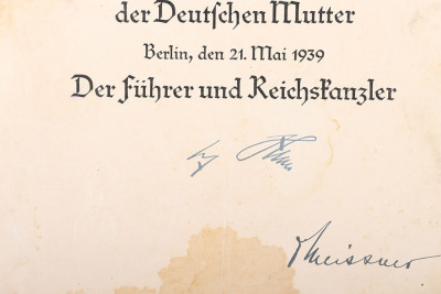 Third Reich Mothers Cross Award with Citation - 6