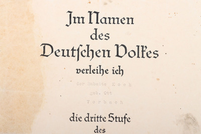 Third Reich Mothers Cross Award with Citation - 7