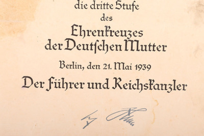 Third Reich Mothers Cross Award with Citation - 8