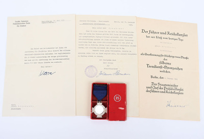 Third Reich NSDAP 25 Year Faithful Service Decoration with Citation