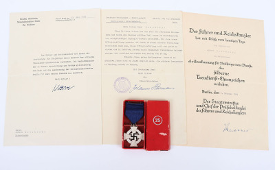 Third Reich NSDAP 25 Year Faithful Service Decoration with Citation - 2