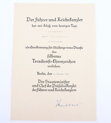 Third Reich NSDAP 25 Year Faithful Service Decoration with Citation - 9