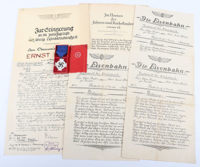 Third Reich NSDAP 25 Year Faithful Service Decoration with Citations of Railways Interest - 2