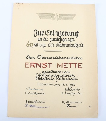 Third Reich NSDAP 25 Year Faithful Service Decoration with Citations of Railways Interest - 11