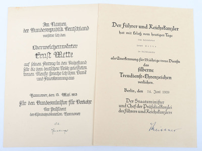 Third Reich NSDAP 25 Year Faithful Service Decoration with Citations of Railways Interest - 13