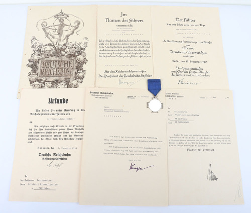 Third Reich NSDAP 25 Year Faithful Service Decoration with Citations and Documents of Railways Interest