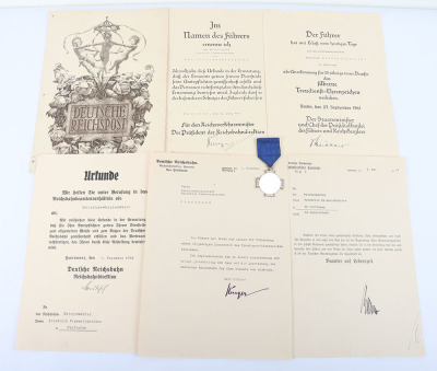Third Reich NSDAP 25 Year Faithful Service Decoration with Citations and Documents of Railways Interest