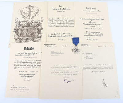 Third Reich NSDAP 25 Year Faithful Service Decoration with Citations and Documents of Railways Interest - 2