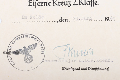 WW2 German Iron Cross 2nd Class Award Citation 282nd Infantry Regiment - 3