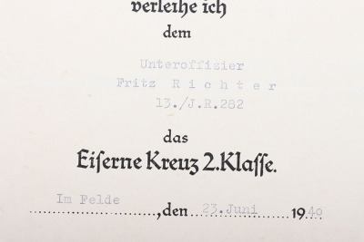 WW2 German Iron Cross 2nd Class Award Citation 282nd Infantry Regiment - 4