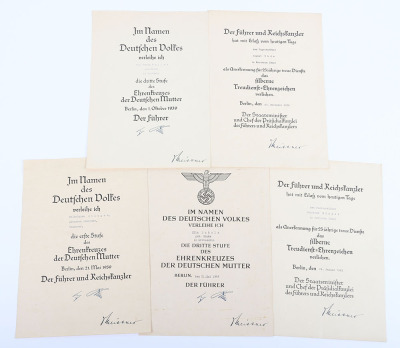 5x Third Reich Award Citations - 2
