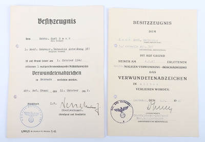 WW2 German Army Black and Silver Wound Badge Citation Pair - 20