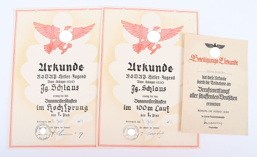 2x Third Reich Hitler Youth Sports Citations for Bann Solingen