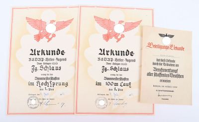 2x Third Reich Hitler Youth Sports Citations for Bann Solingen